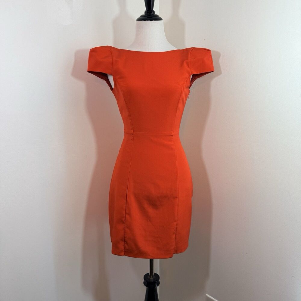 Tibi Silk Dress 2 Red Orange Boat Neck Cap Sleeve Deep V Back Formal Event Ball